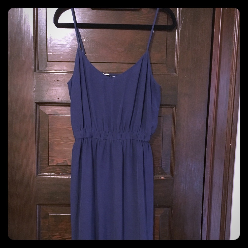 Blue Silk Slip Dress With Banded Waist